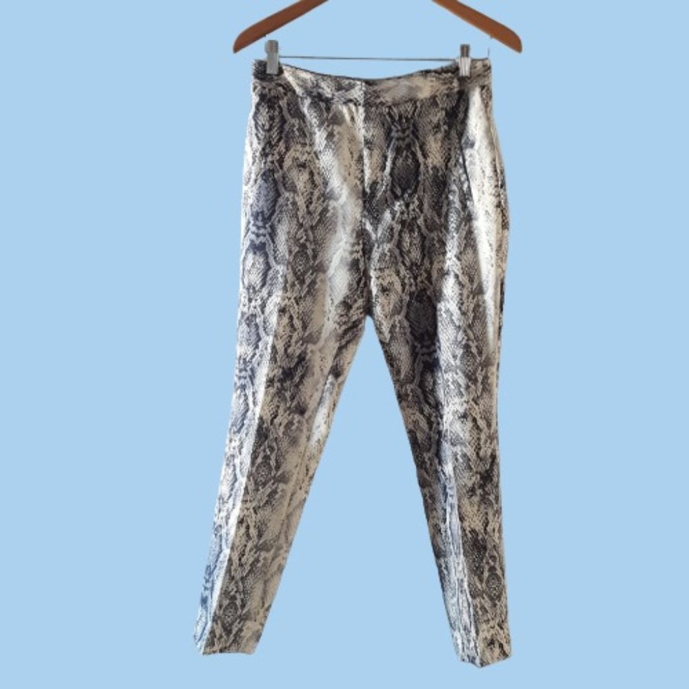 Zara Basics Pleated Snakeskin Print Trouser Career Zip Up Ankle Dress Pants